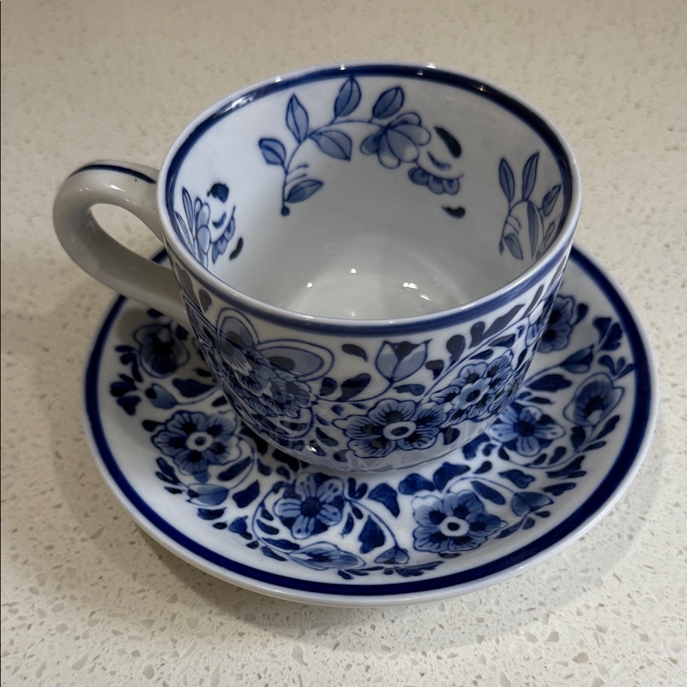 Blue delft Floral Teacup and Saucer Set